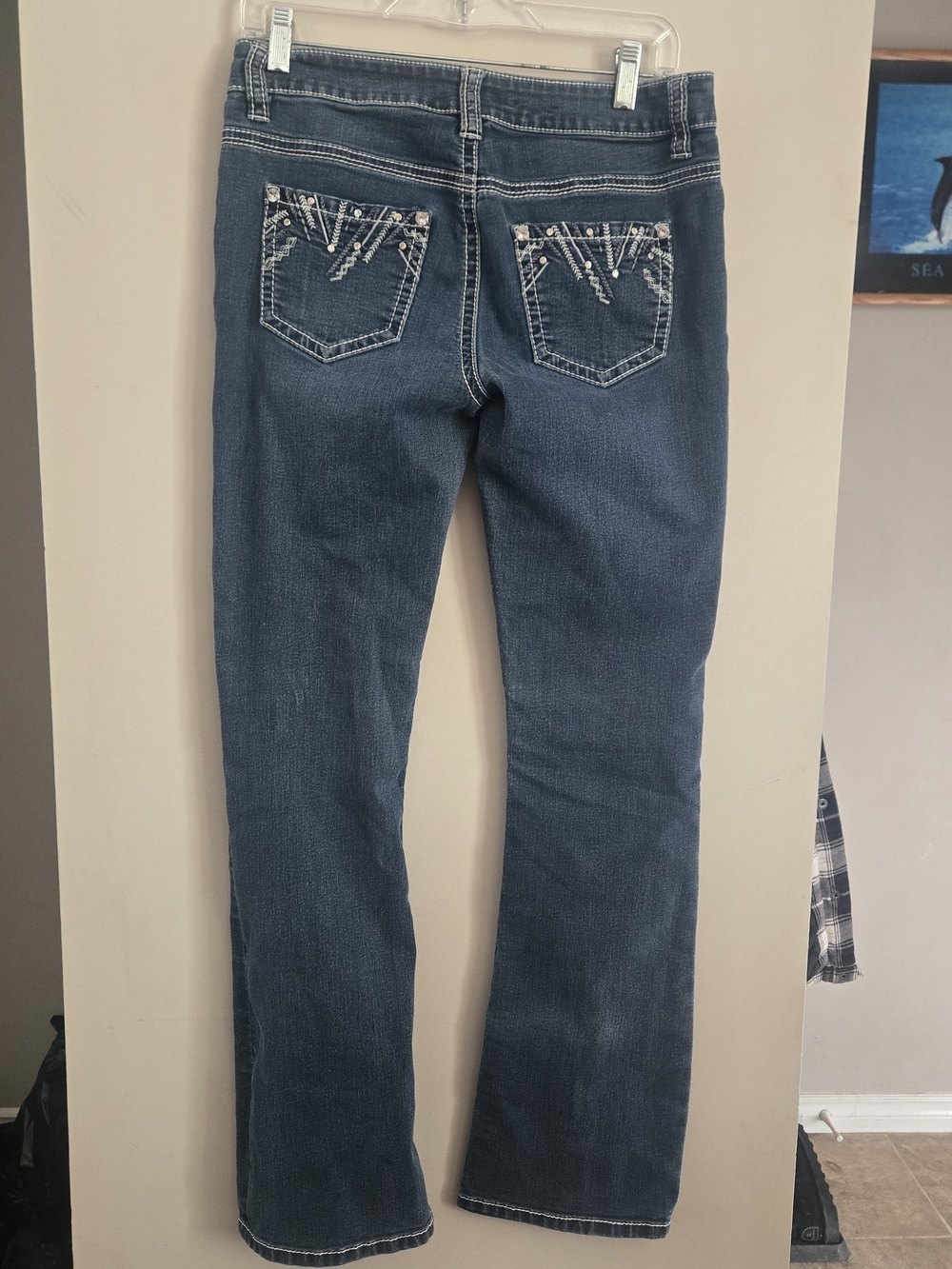 Women's Dark Blue Bootcut Jeans with Embellished Back Pockets